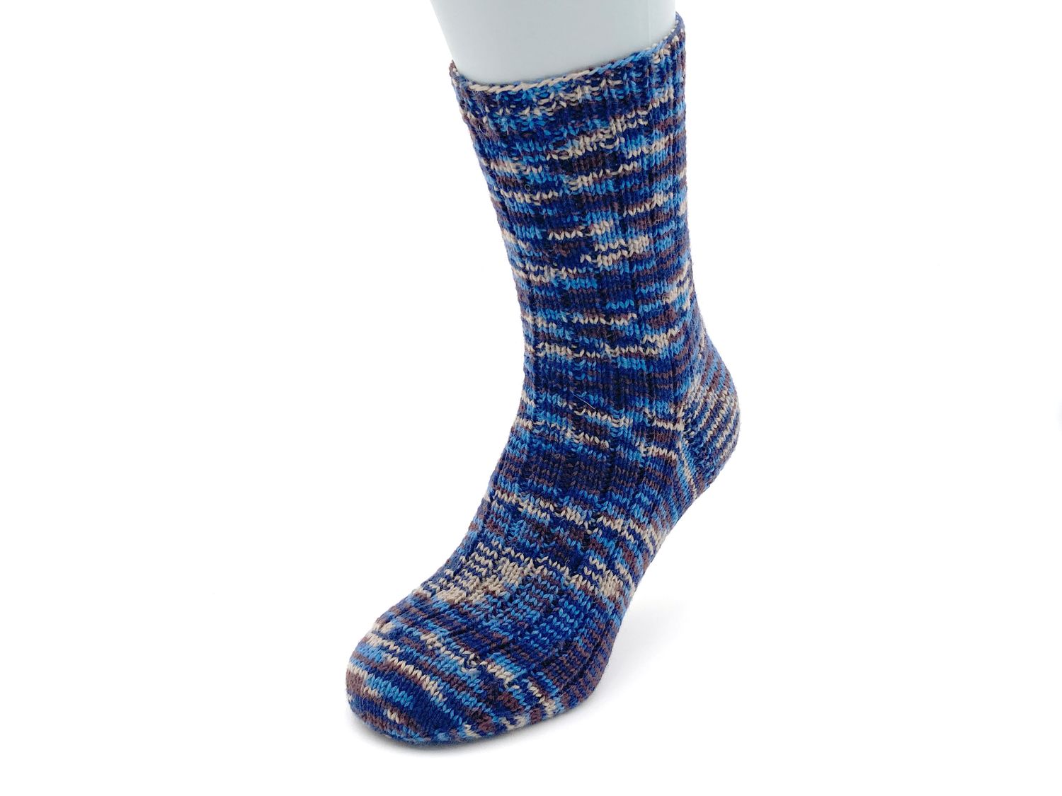 Gestrickte Socken, Größe 43/44, Blau-Braun
