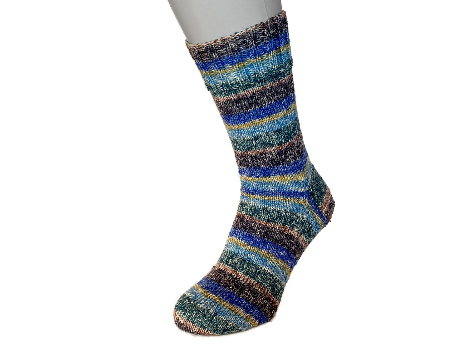 Gestrickte Socken, Größe 45/46, Blau-Braun