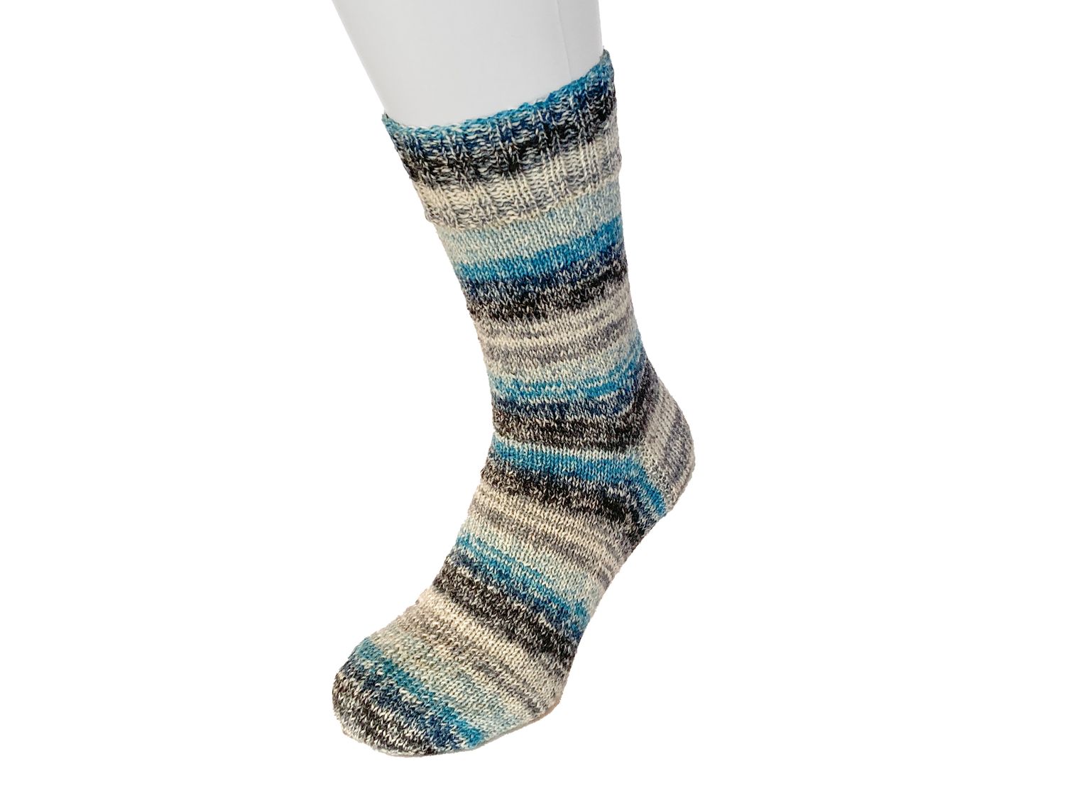 Gestrickte Socken, Größe 45/46, Türkis-Grau