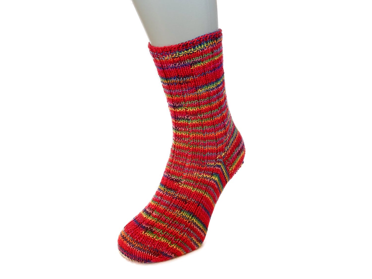 Gestrickte Socken, Größe 38/39, Rot-Bunt