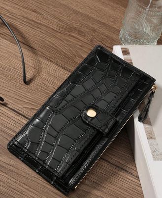 Crocodile Embossed Fold Over Women Fashion Modern Business Slim Portable Versatile Large Capacity