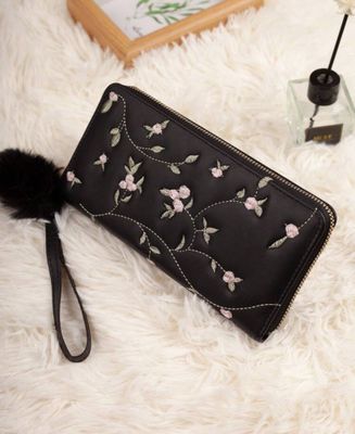 Women&#39;s Embroidered With Multiple Card Slots And Pendant For Women Money Wallet Purse Wallet Long Wallet Wristlet Wallet