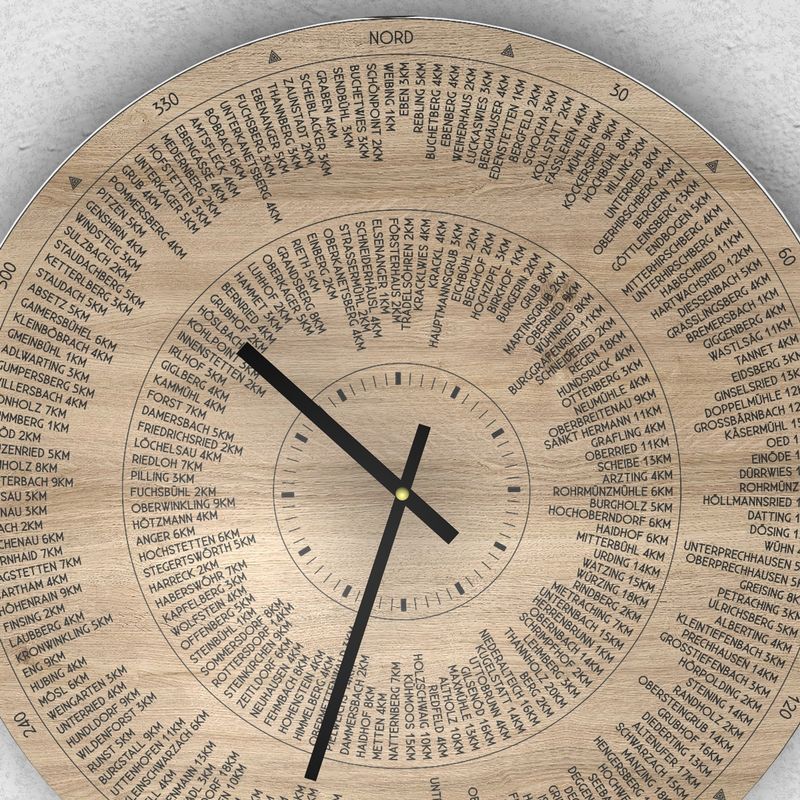 Die Heimatblick- Kompassuhr. Orte der Heimat in Holz gebrannt Die Heimatblick- Kompassuhr. Orte der Heimat in Holz gebrannt