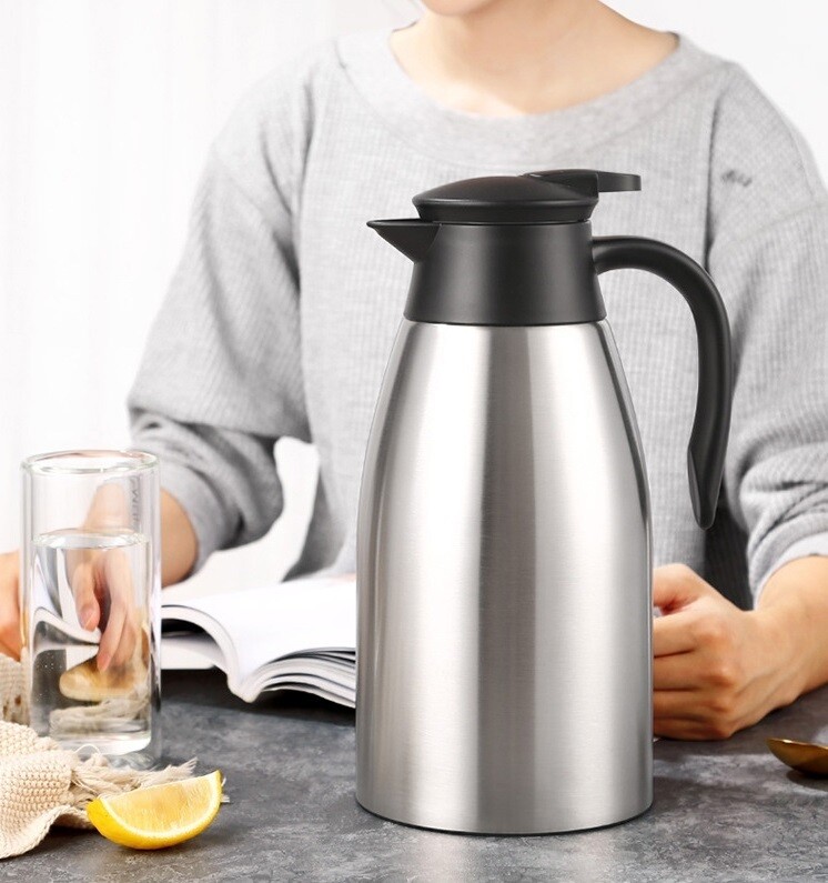 Cheffinger Thermoskan 2 Liter verkrijgbaar in rood en zilver - RVS Inox - Thermosfles