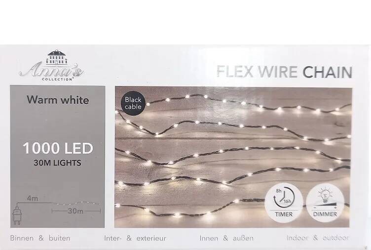 Kerstverlichting Draadverlichting 1000L/30m warm wit timer/dimmer/trafo