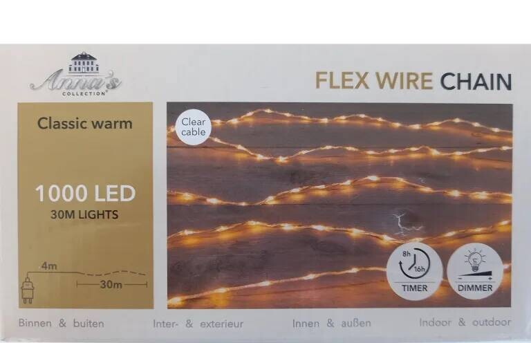 Kerstverlichting Draadverlichting 1000L/30m classic warm wit timer/dimmer/trafo