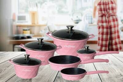 Pannenset Cheffinger CD-DIAC12 10-delig diamant roze/zwart