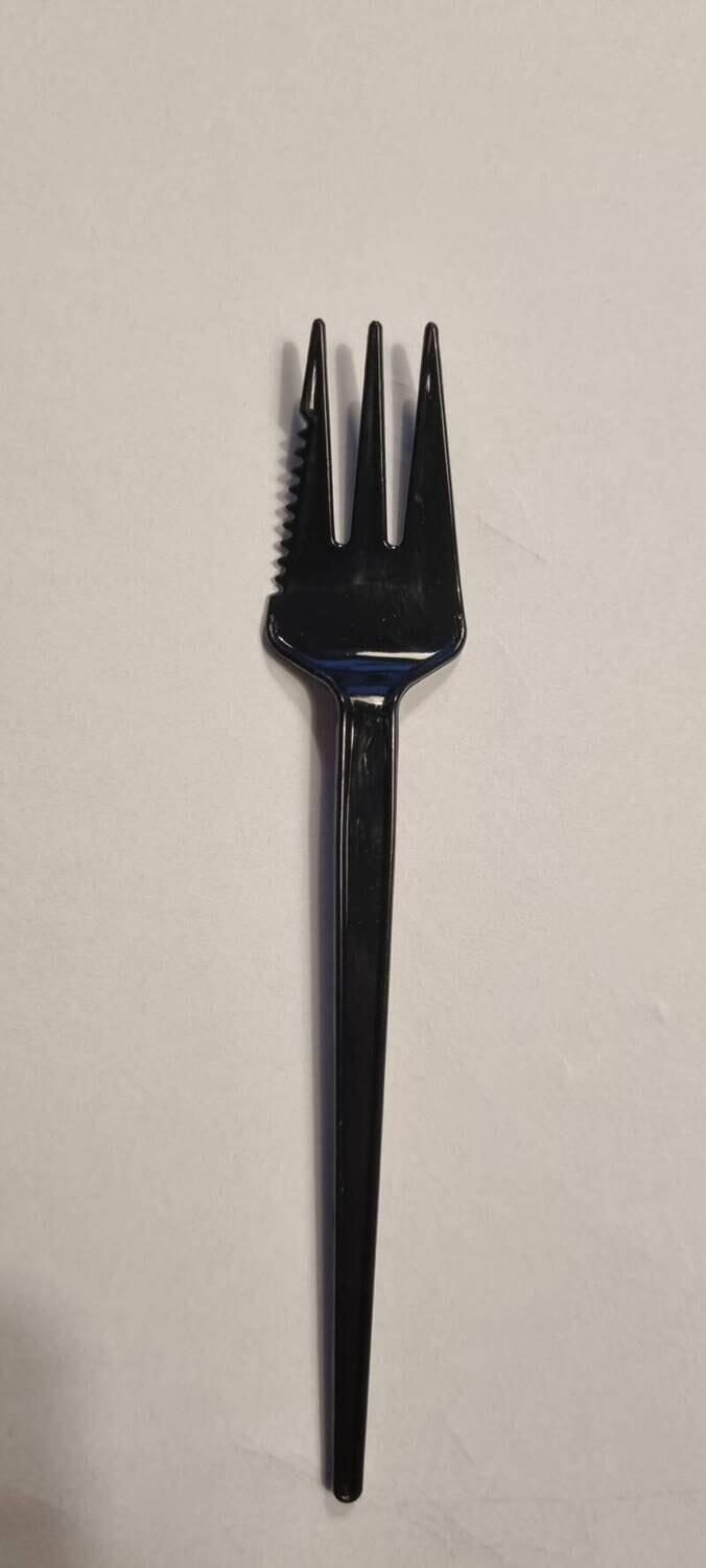 Plastic vorkjes met snijkant zwart 13 cm 500 stuks.