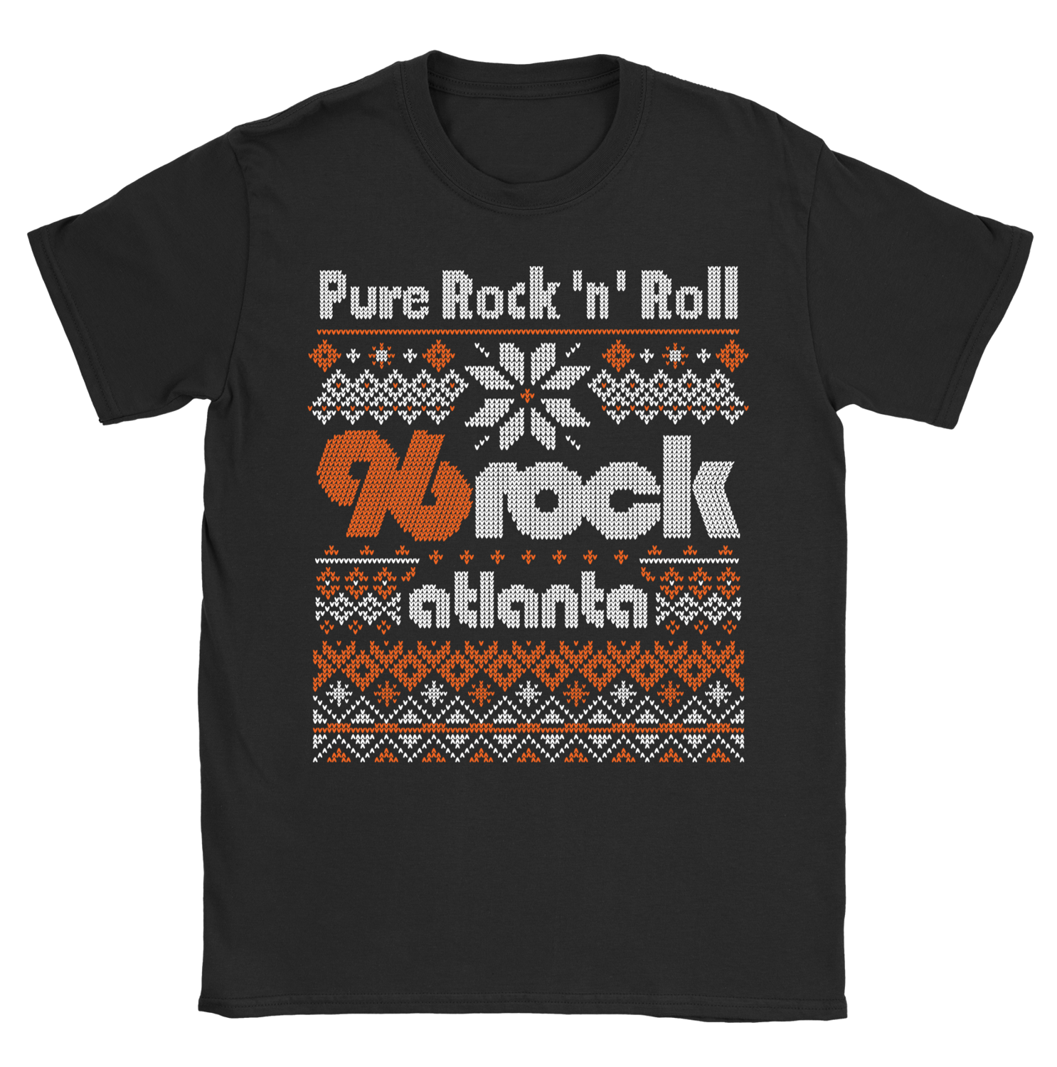 96 Rock Christmas Sweater Shirt, Shirt Style: Short Sleeve T-Shirt, Shirt Color: Black