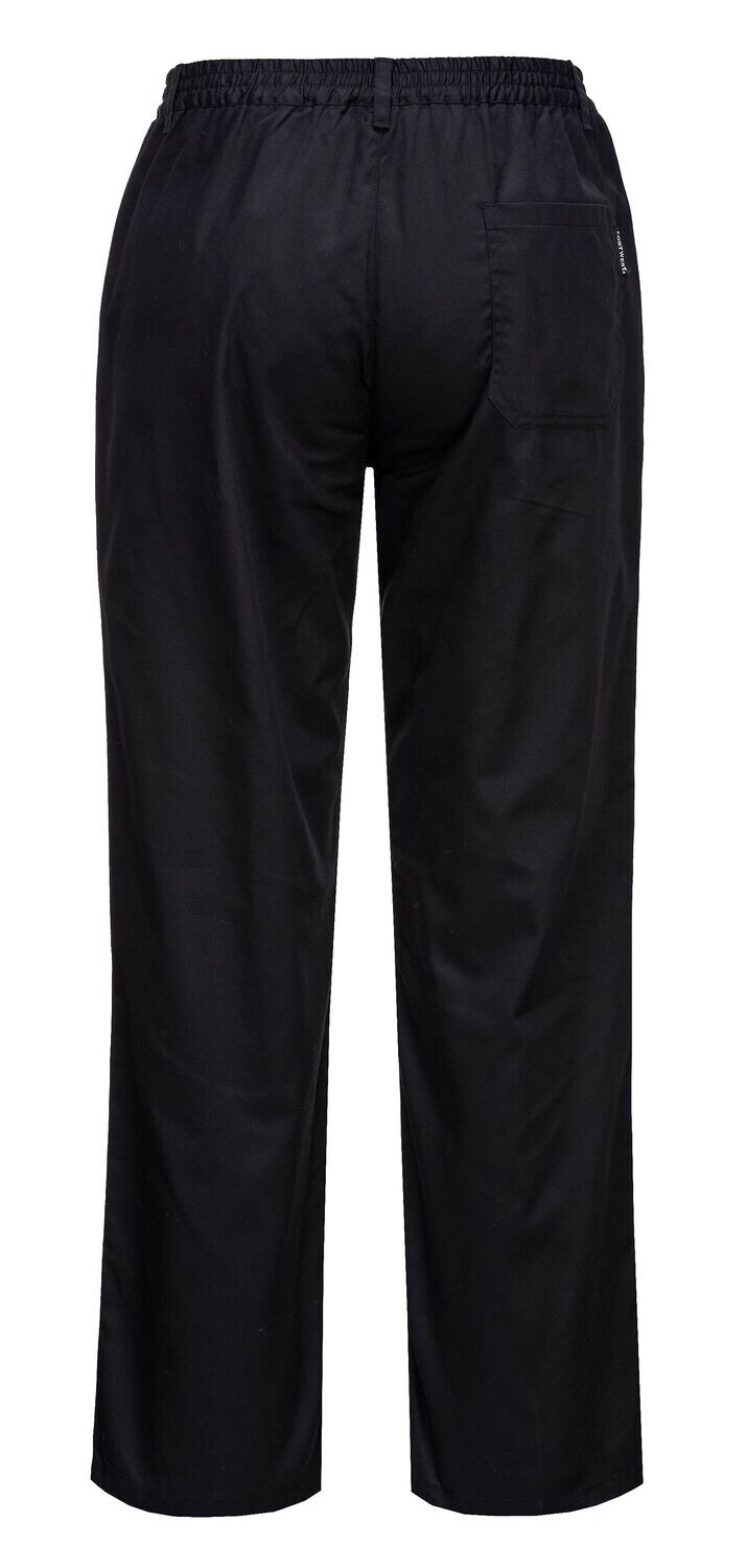 Portwest Rachel Chef Trousers For Women - Black Half Elastic Waist Work Pants
