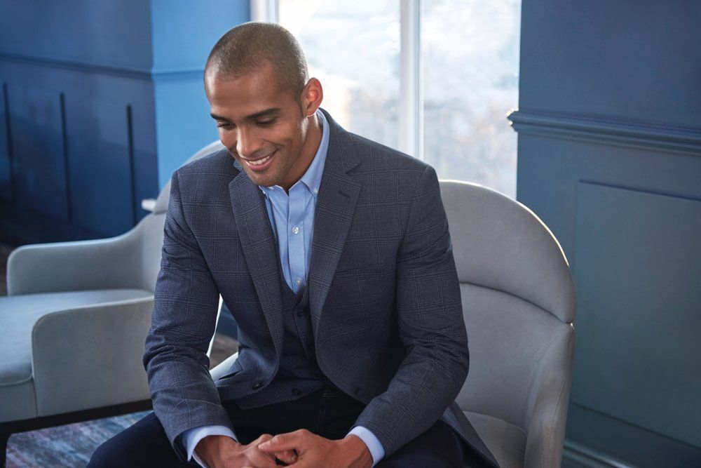 Men's Lucio Slim Fit Navy Check Jacket