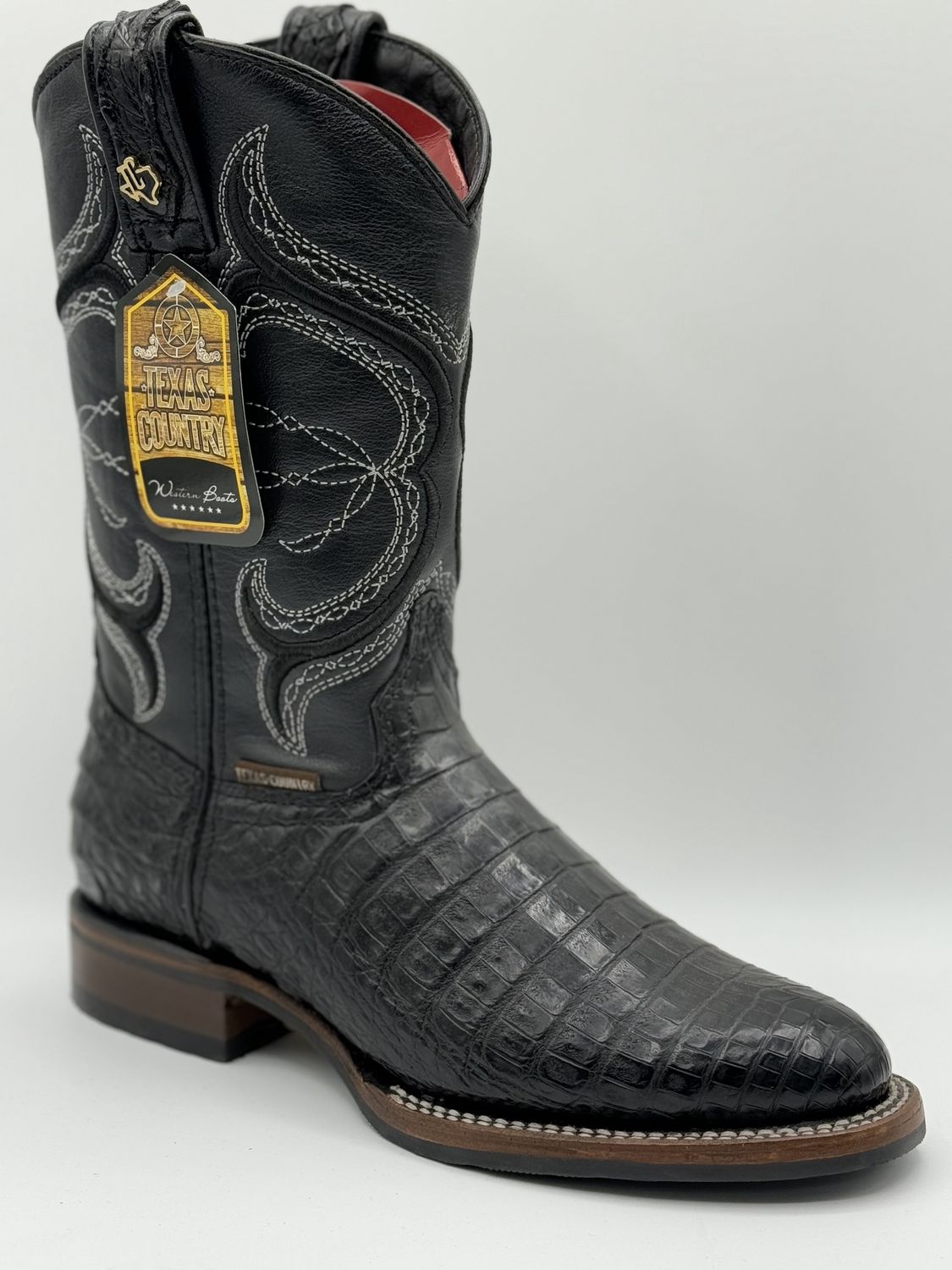 Caiman Belly Black Round Toe