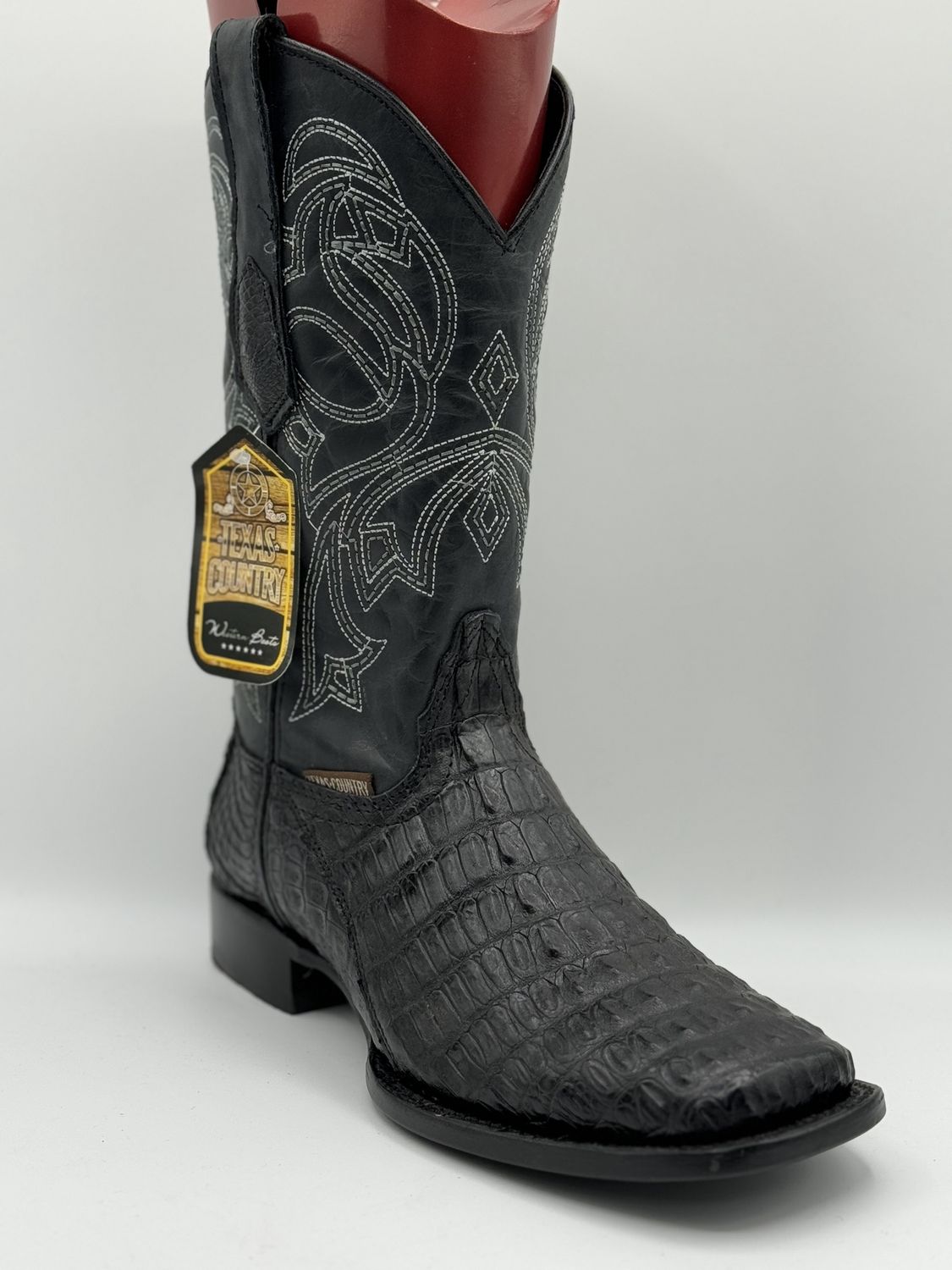 Caiman Hornback Tail Black Square Toe