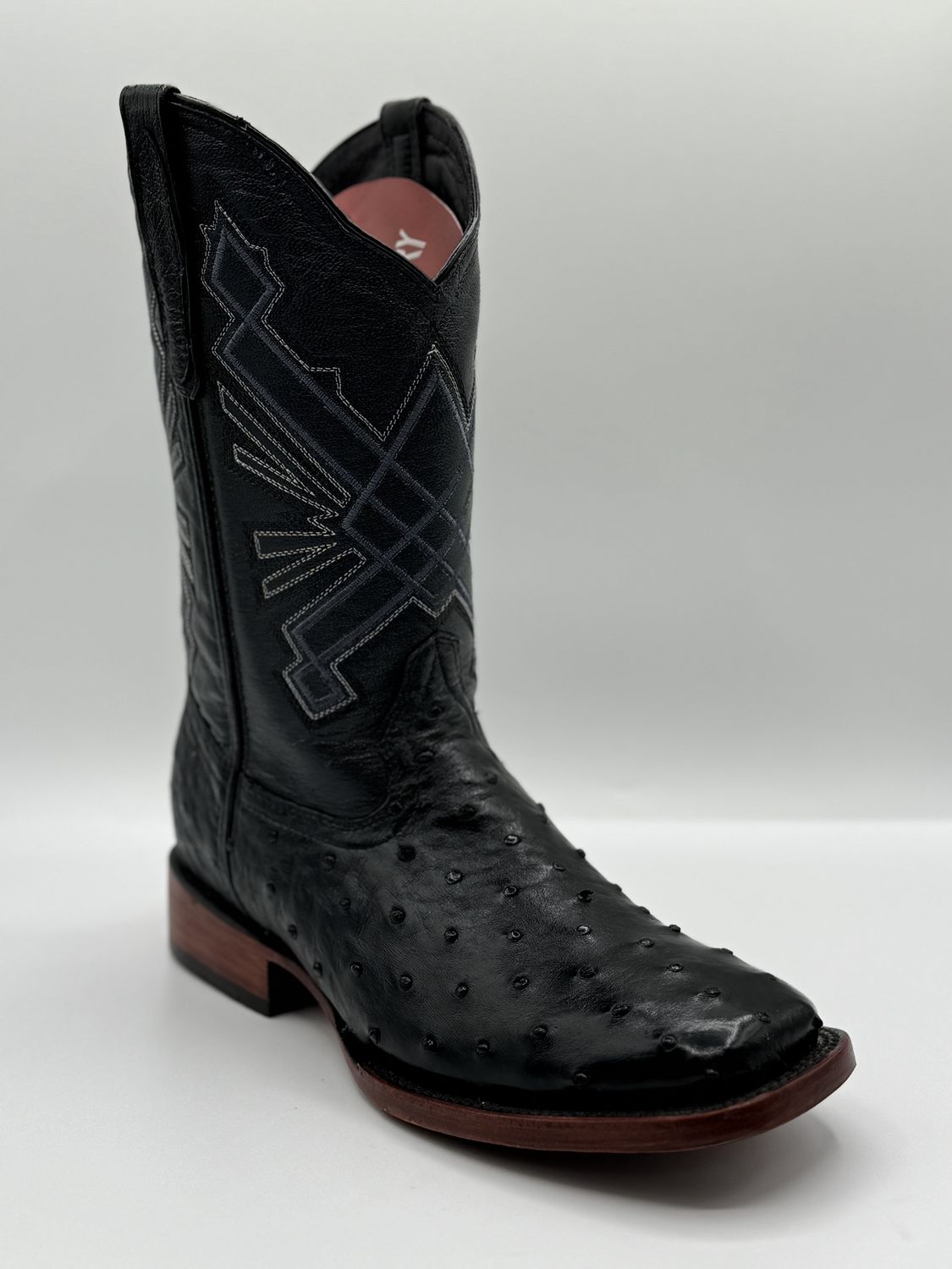 Ostrich Black Square Toe E02