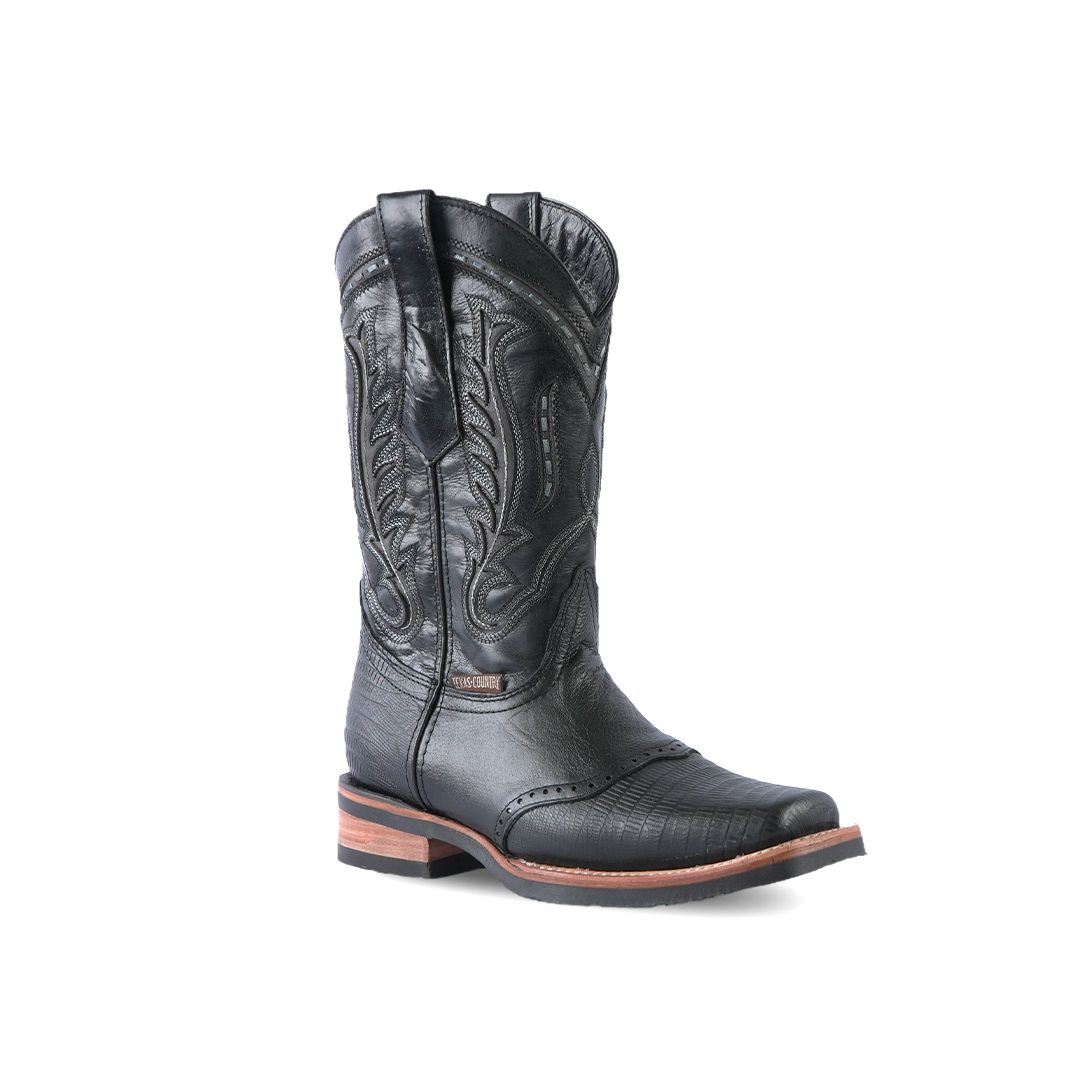 Men&#39;s Black Lizard Boots Rodeo Toe E410 Lizard Negro Rodeo