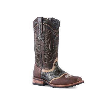 Men&#39;s Dark Brown Python Boots Rodeo Toe E420 Piton Rustico Choco