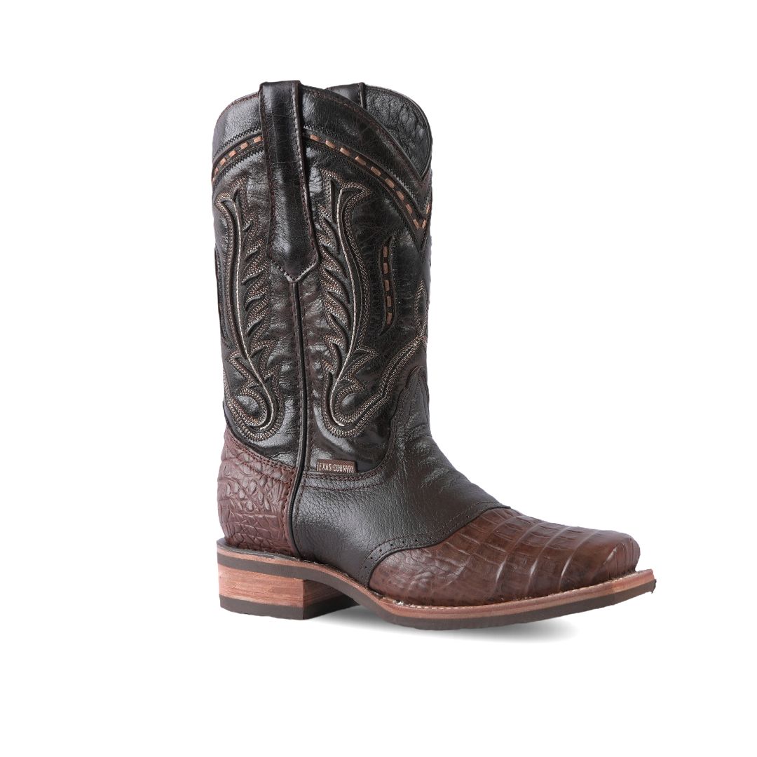 Men&#39;s Dark Brown Caiman Belly Boots Rodeo Toe E407 Belly Choco
