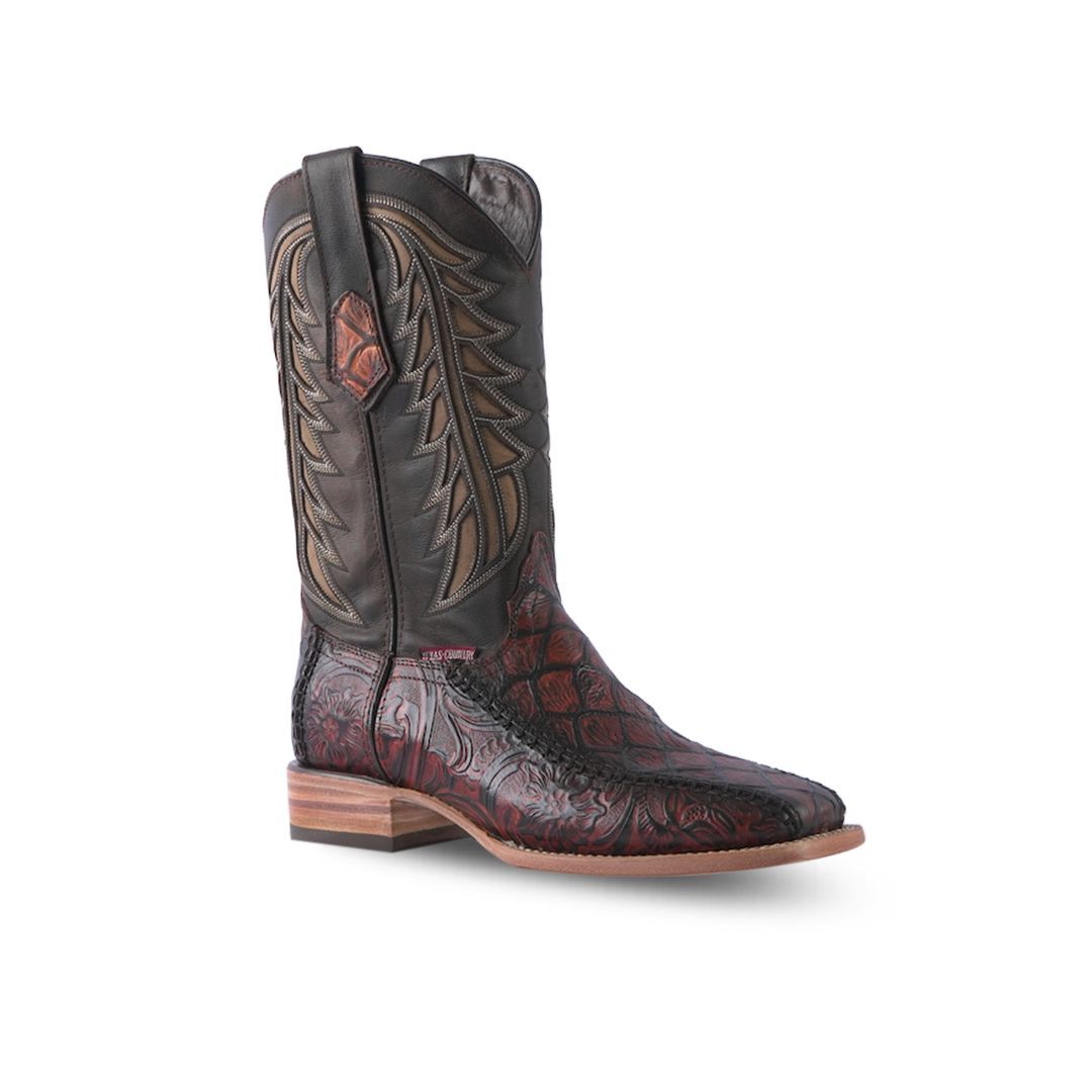 Men&#39;s Cognac Cincelado Pirarucu Boots Square Toe E694 Pez Piraru Cincelado Cognac 501-N