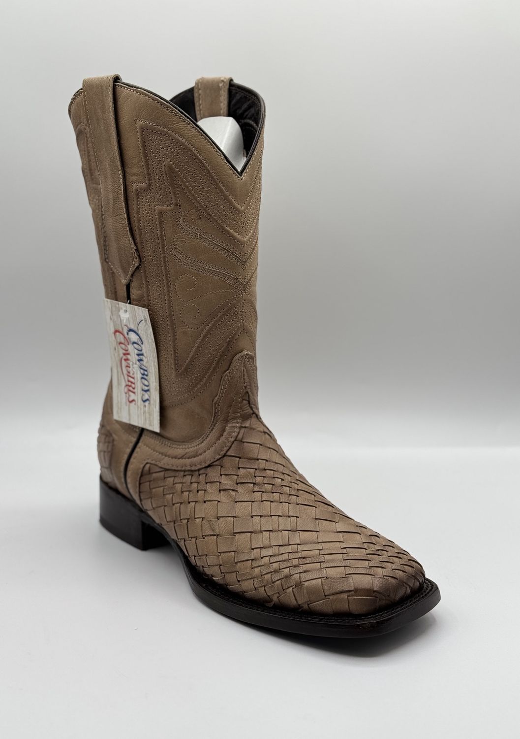 Men&#39;s Beige Petatillo Boots Square Toe E1404 Tejido Paja