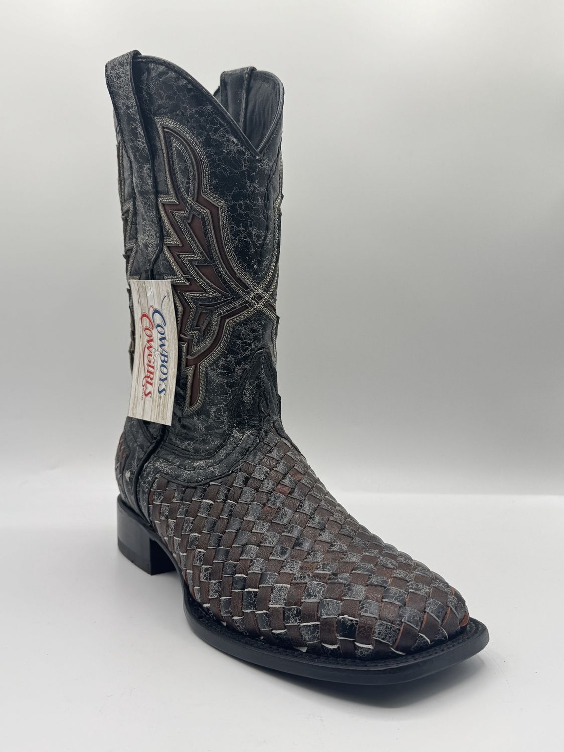 Men&#39;s Dark Grey Petatillo Boots Square Toe E1405 Tejido Gris