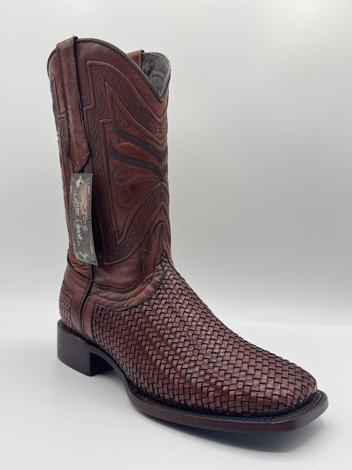Men&#39;s Cognac Petatillo Boots Square Toe E834 Tejido Cognac