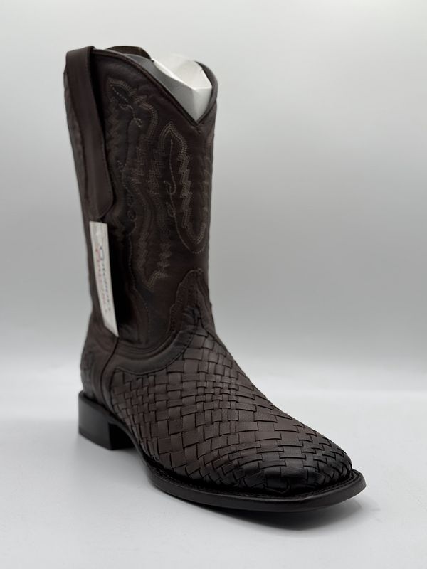 Men&#39;s Brown Petatillo Boots Square Toe E1406 Tejido Choco
