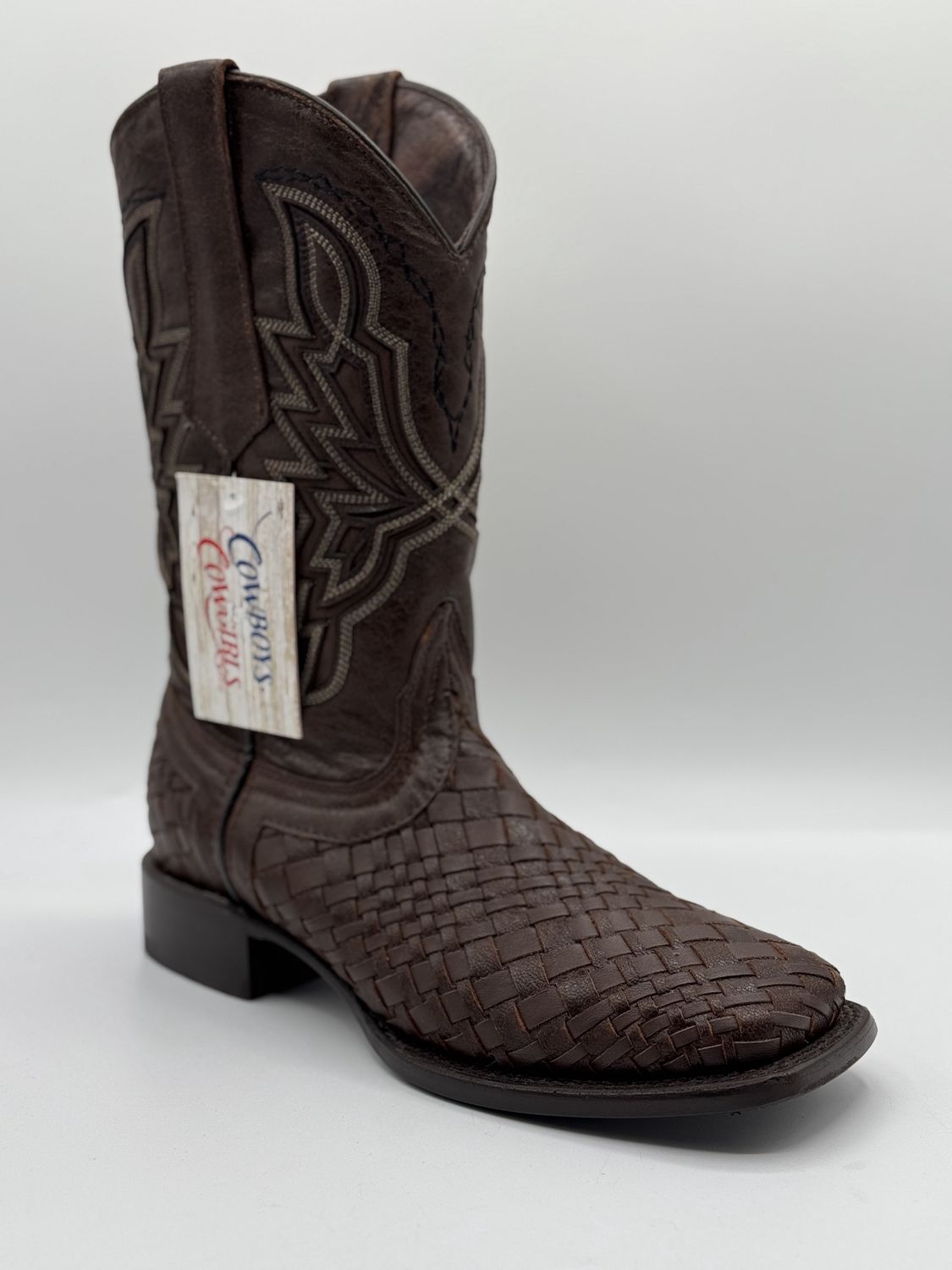 Men&#39;s Brown Petatillo Boots Square Toe E1407 Tejido Choco