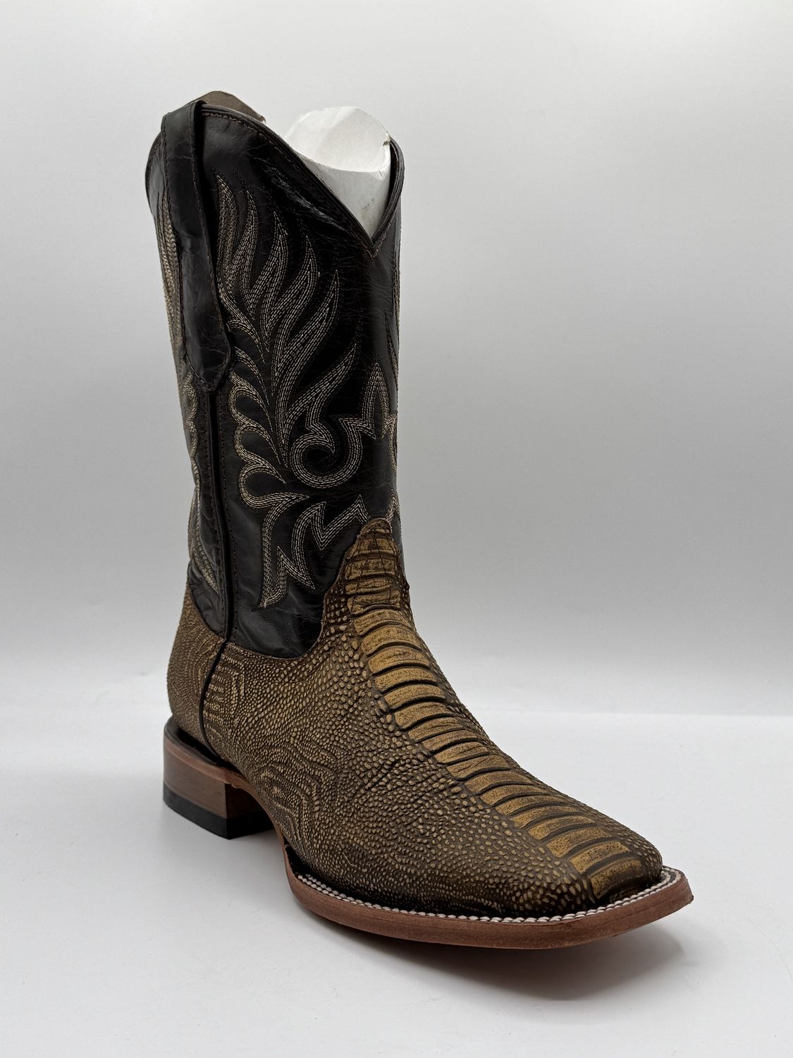Men&#39;s Honey Ostrich Leg Boots Square Toe E1408 Pata De Avestruz Miel