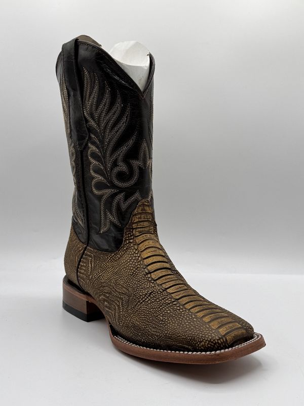 Men&#39;s Honey Ostrich Leg Boots Square Toe E1408 Pata De Avestruz Miel