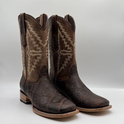 Men&#39;s Brown American Alligator Boots Square Toe E1417 Alligator Choco