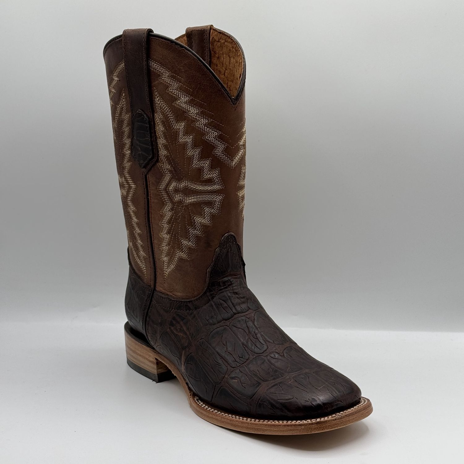 Men&#39;s Brown Caiman Belly Boots Square Toe E1414 Lagarto Choco 501