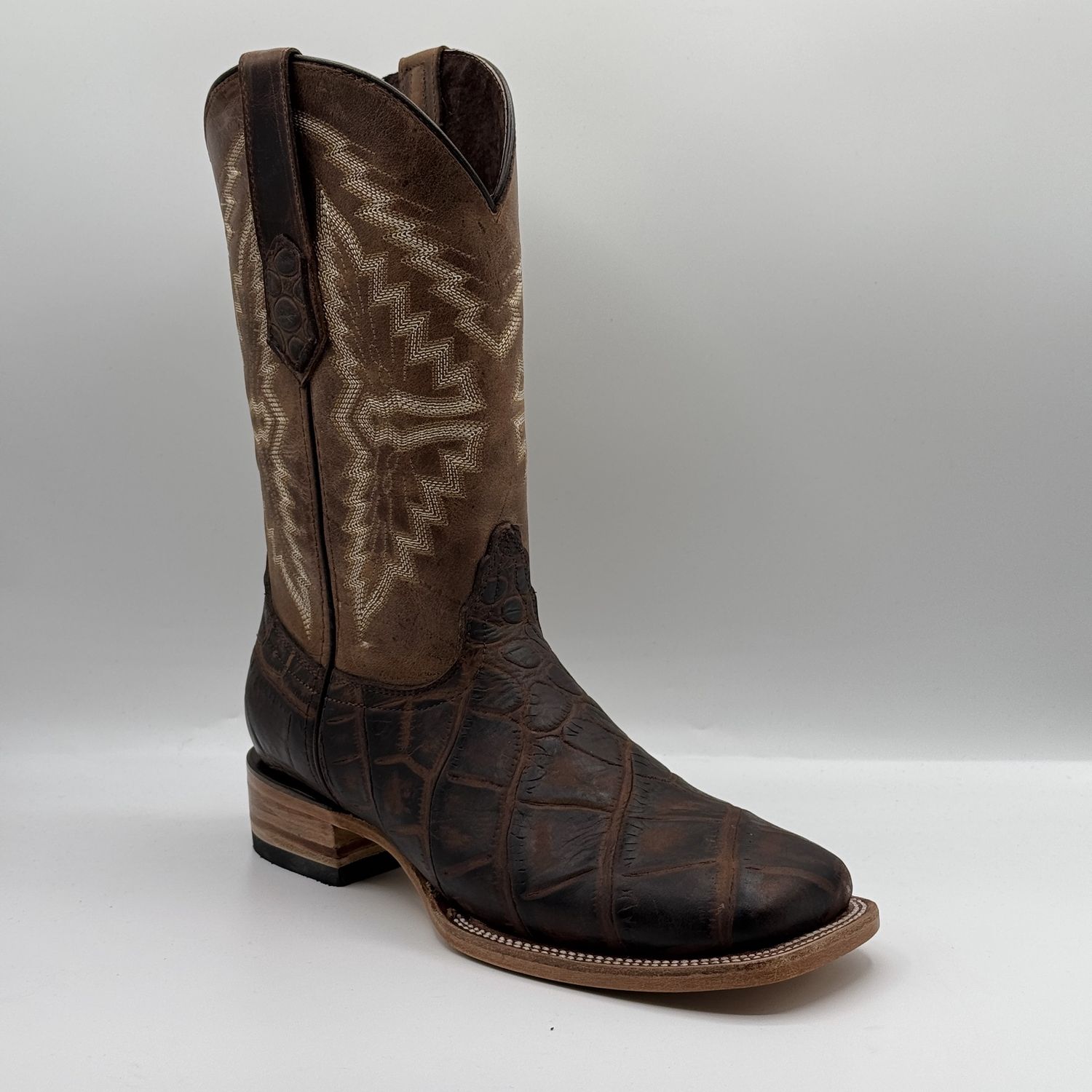 Men&#39;s Brown American Alligator Boots Square Toe E1417 Alligator Choco