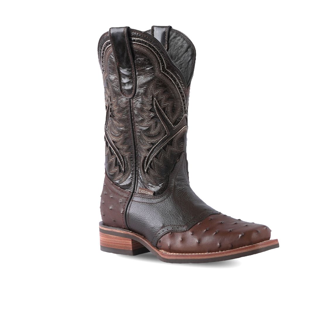 Men&#39;s Boot Ostrich Print Barcelona Choco Rodeo Toe E408