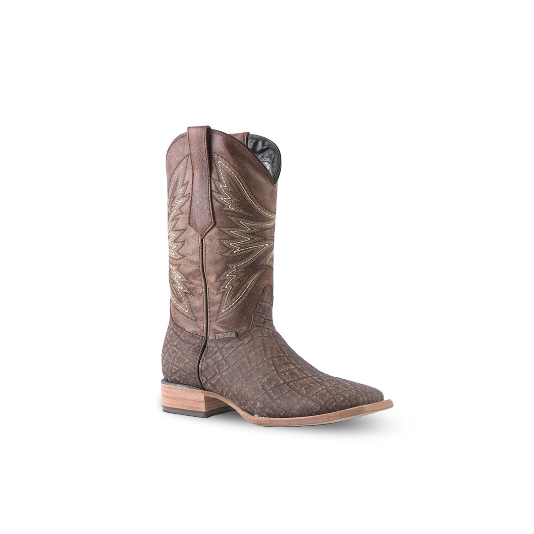 Men&#39;s Elephant Print Leather Western Boot Orix Square Toe E663