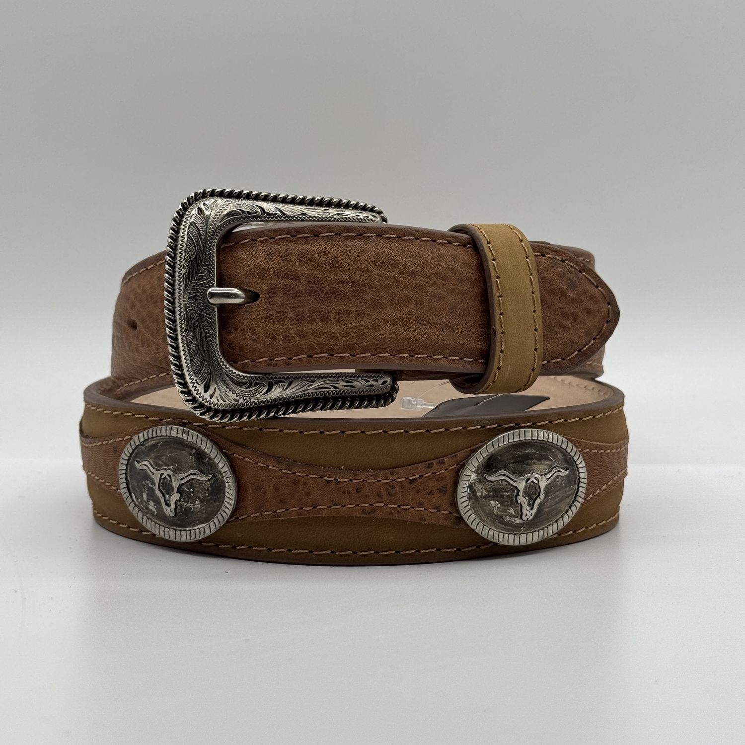 Men&#39;s Messicano Belt Miel Bull Buckle With Horn E1332