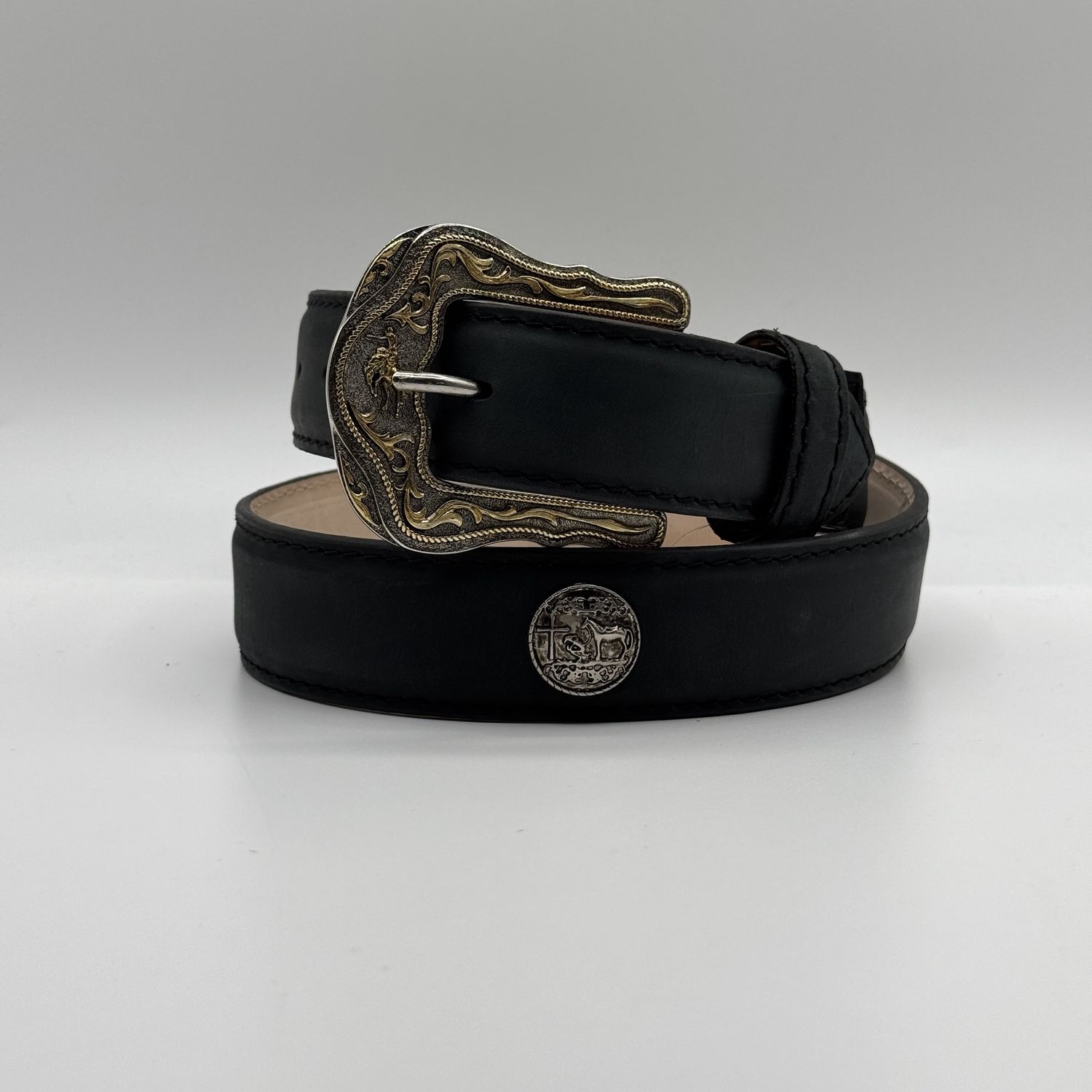 Men&#39;s Messicano Belt Black Golden Buckle Religion Cruz E1337