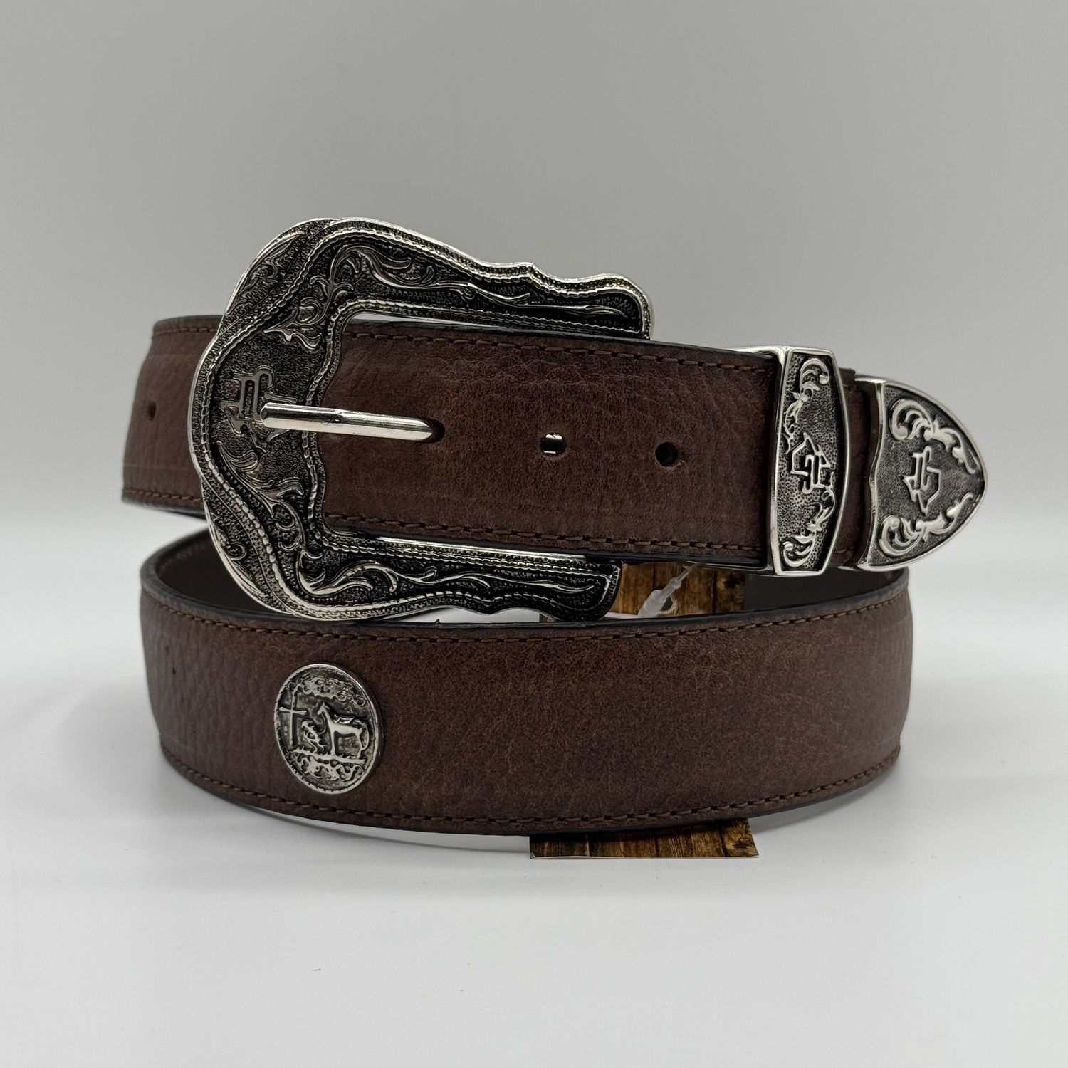 Men&#39;s Texas Country Belt Cognac Buckle Religio Cruz E1338