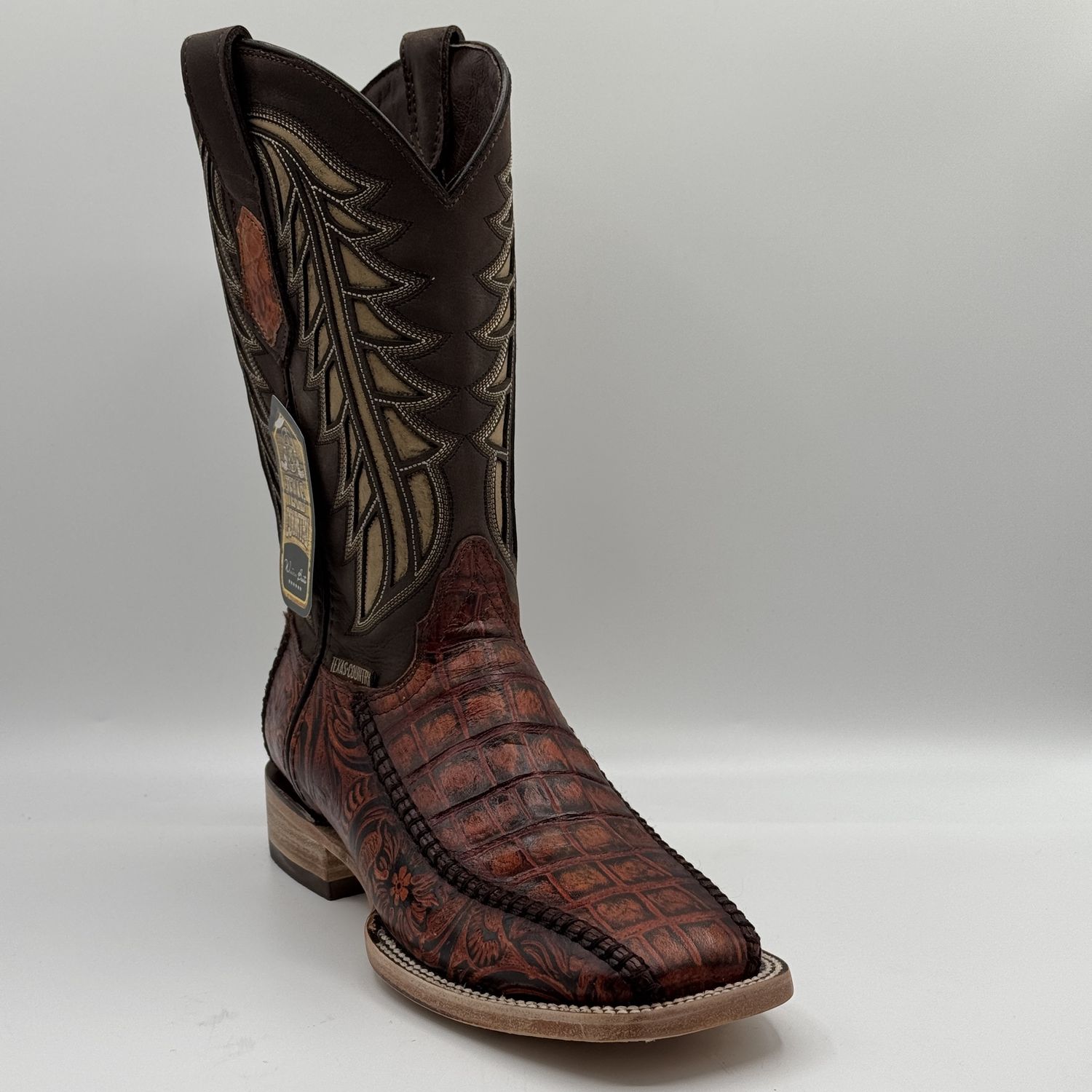 Men&#39;s Caiman Cincelado Cognac Boots Square Toe E695