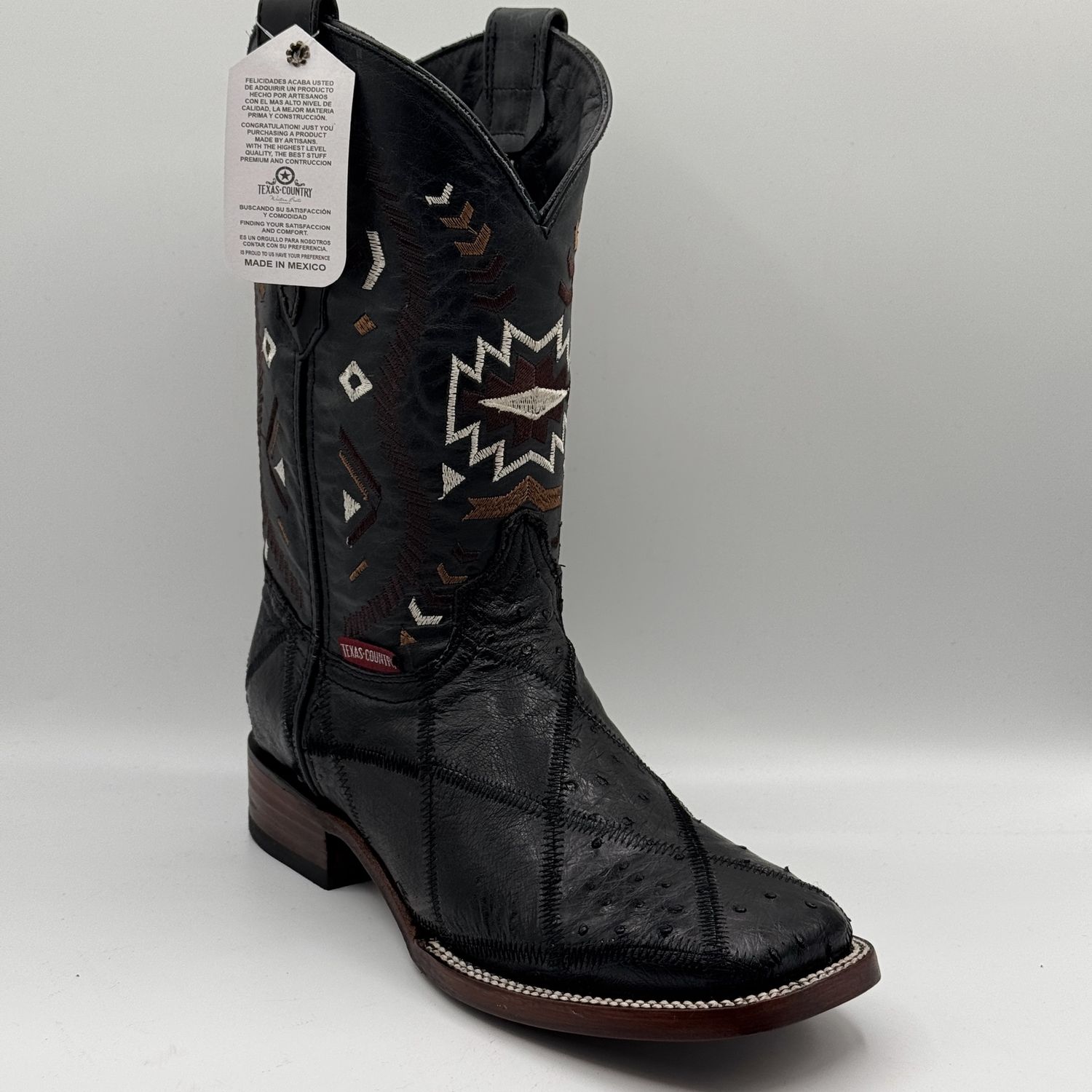 Bota Rombos Avestruz Negro Men&#39;s Square