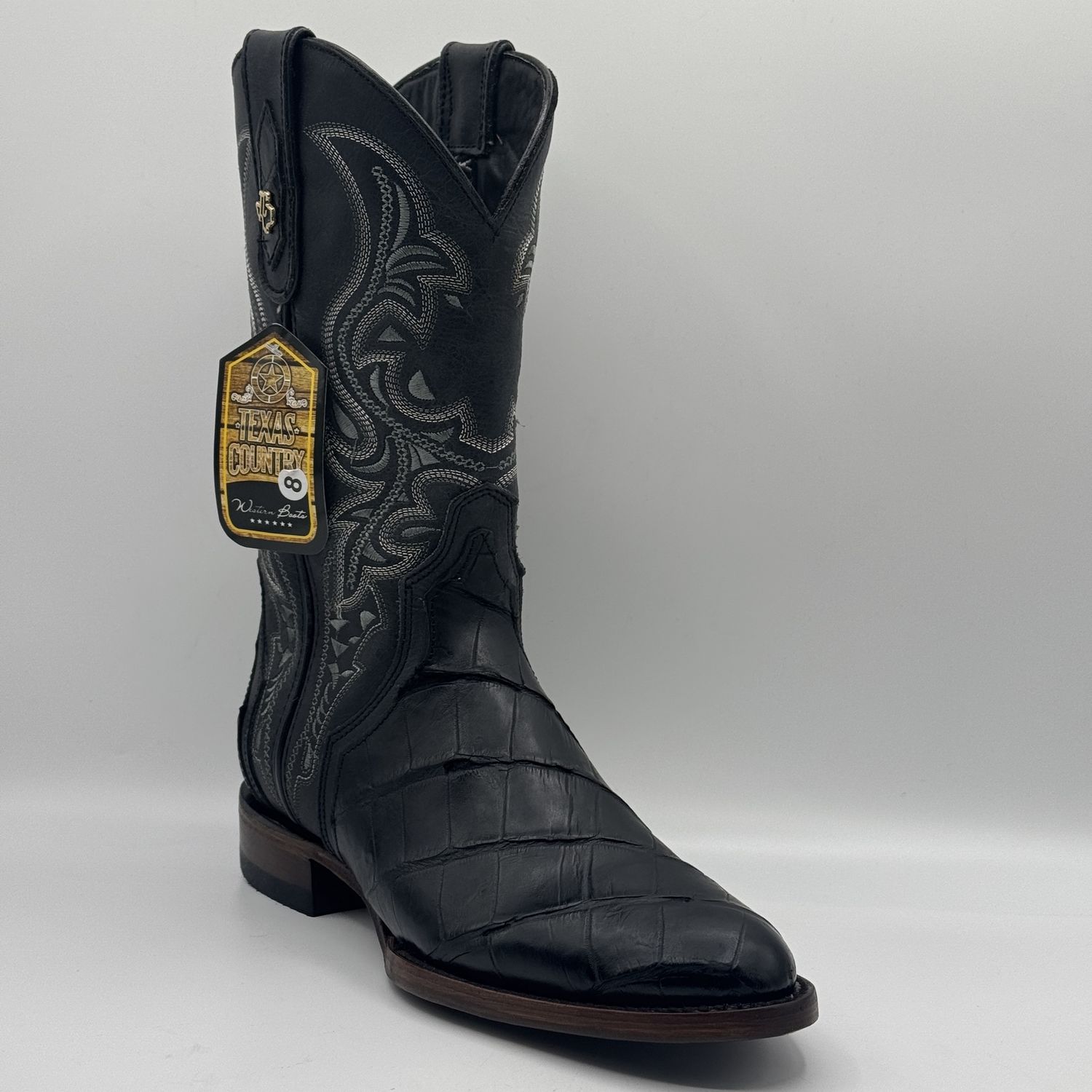 American L4garto Belly Black Round Toe Diagonal