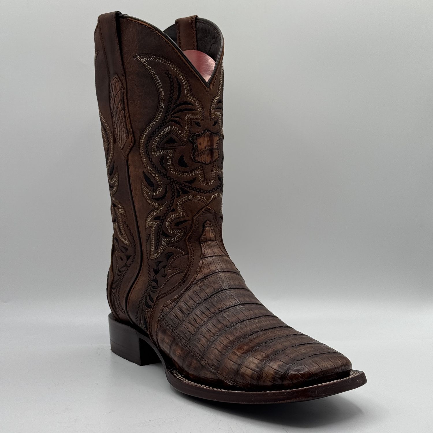 Caiman Belly Brandy Square Toe