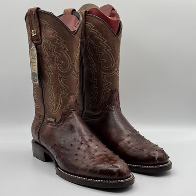 Ostrich Brown Round Toe Rubber Sole