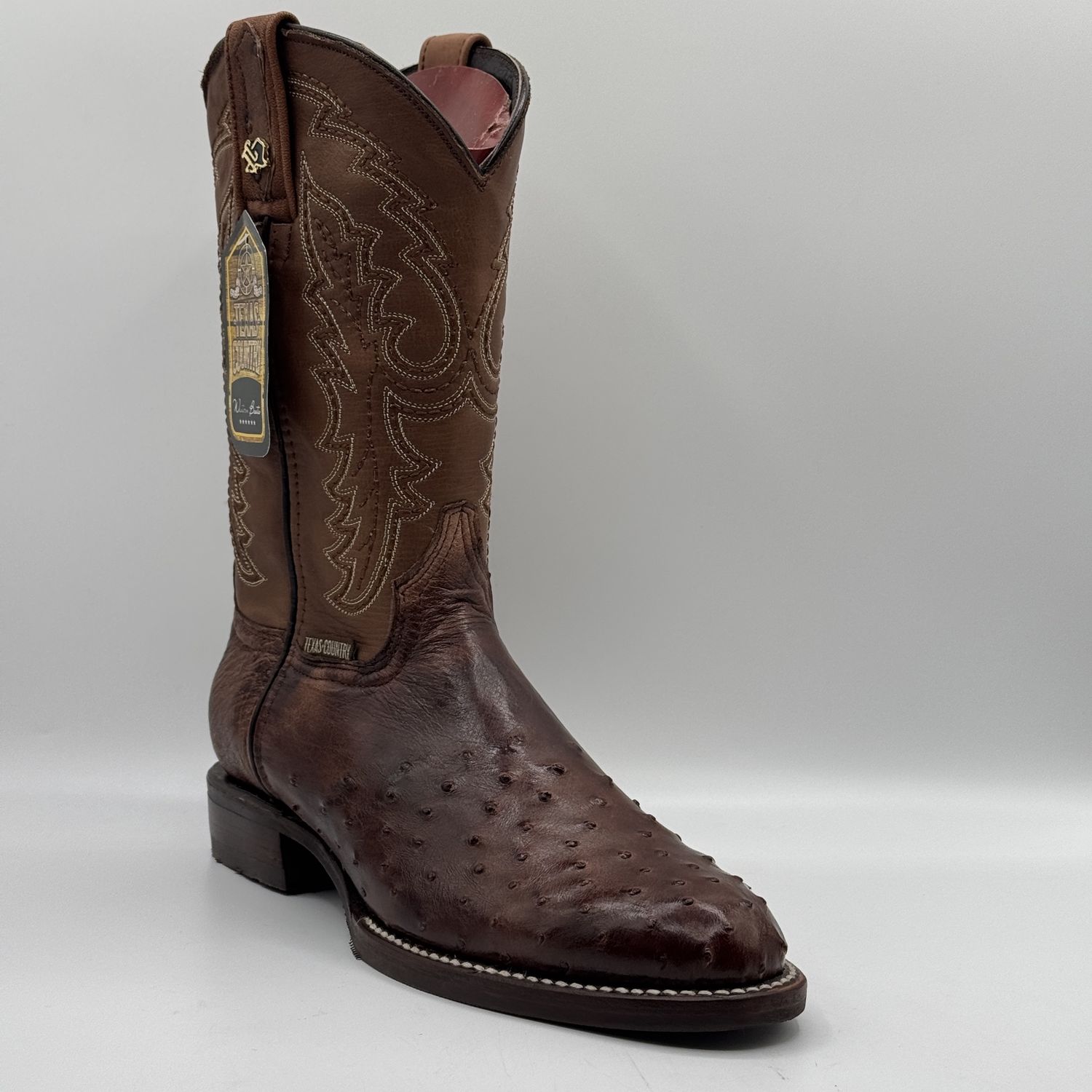Ostrich Brown Round Toe Rubber Sole
