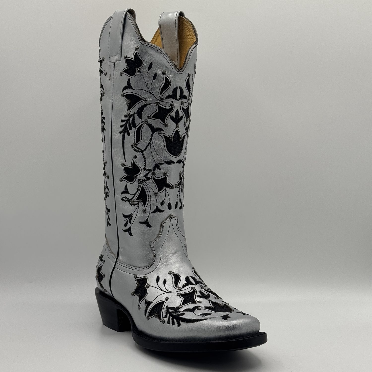 Women&#39;s Boots Silver Flower Rodeo Toe E124