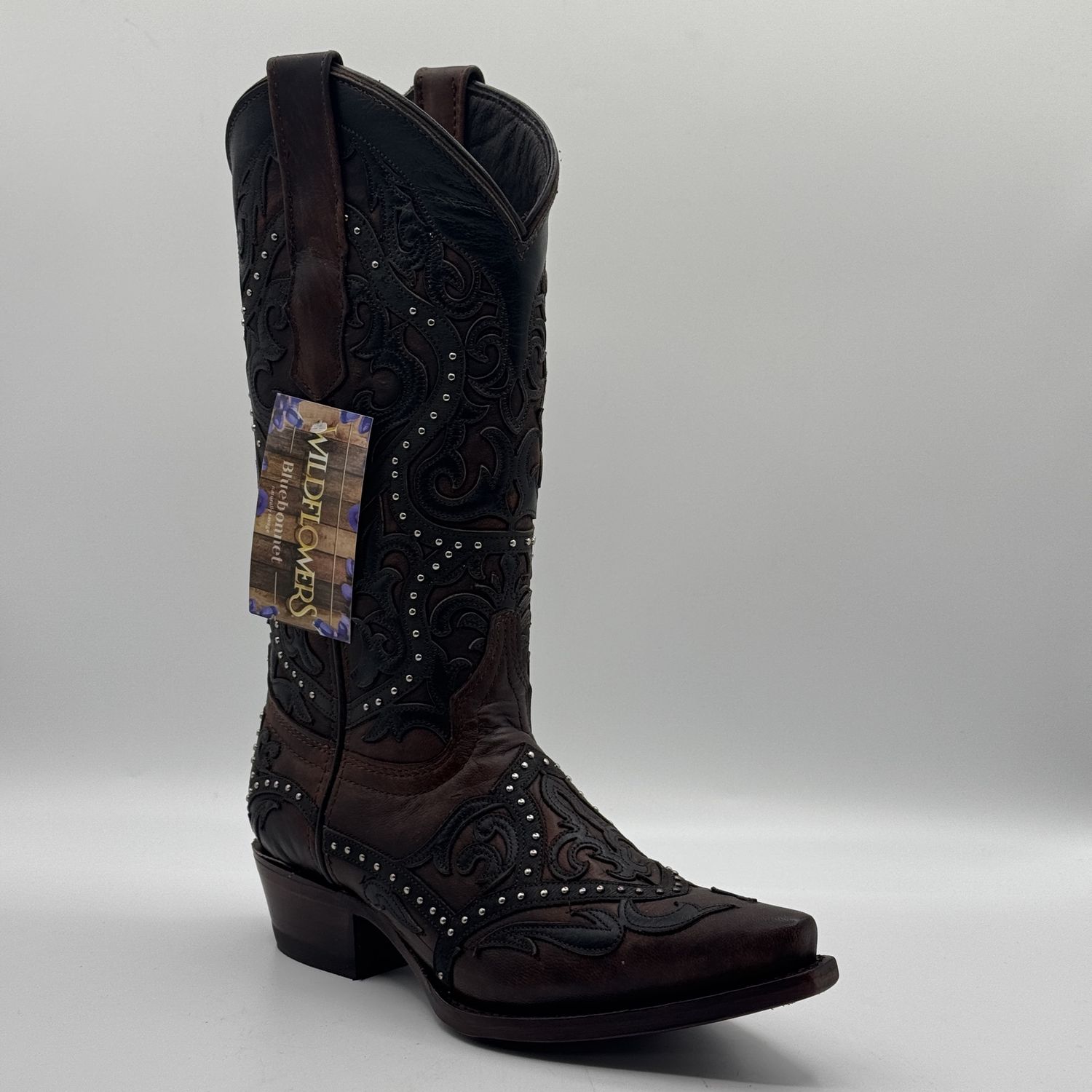Women&#39;s Boots WildFlowers Dark Brown Retro E008