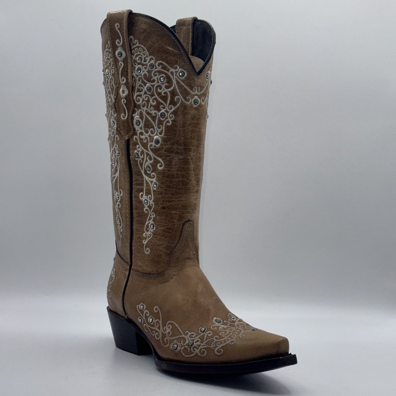 Texas Country Women&#39;s Western Boot Albine Crystals Camel  Snip Toe