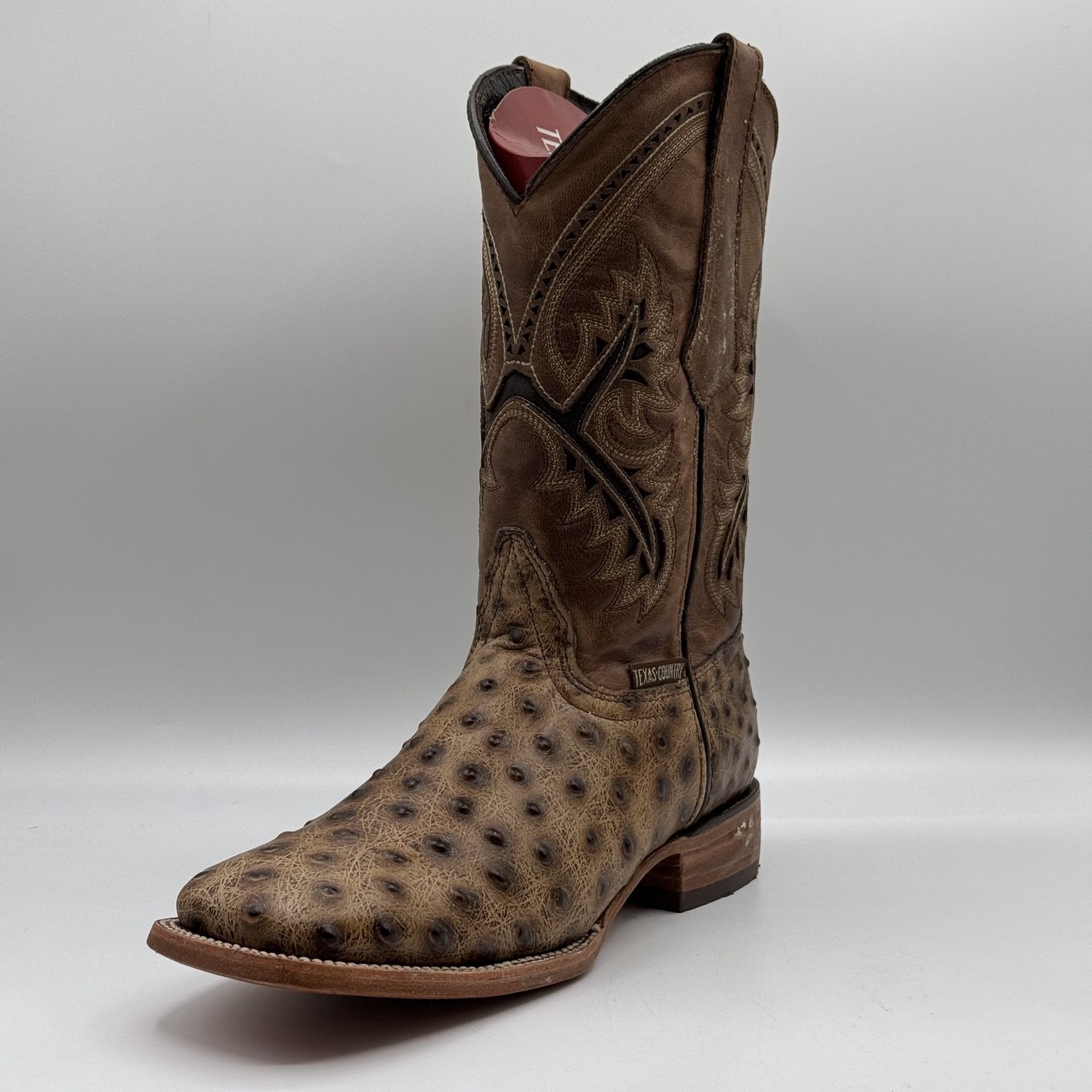 Men&#39;s Boot Avestruz Ranch Square Toe Leather Sole E593, Modelo: Camel, SIZE: 6