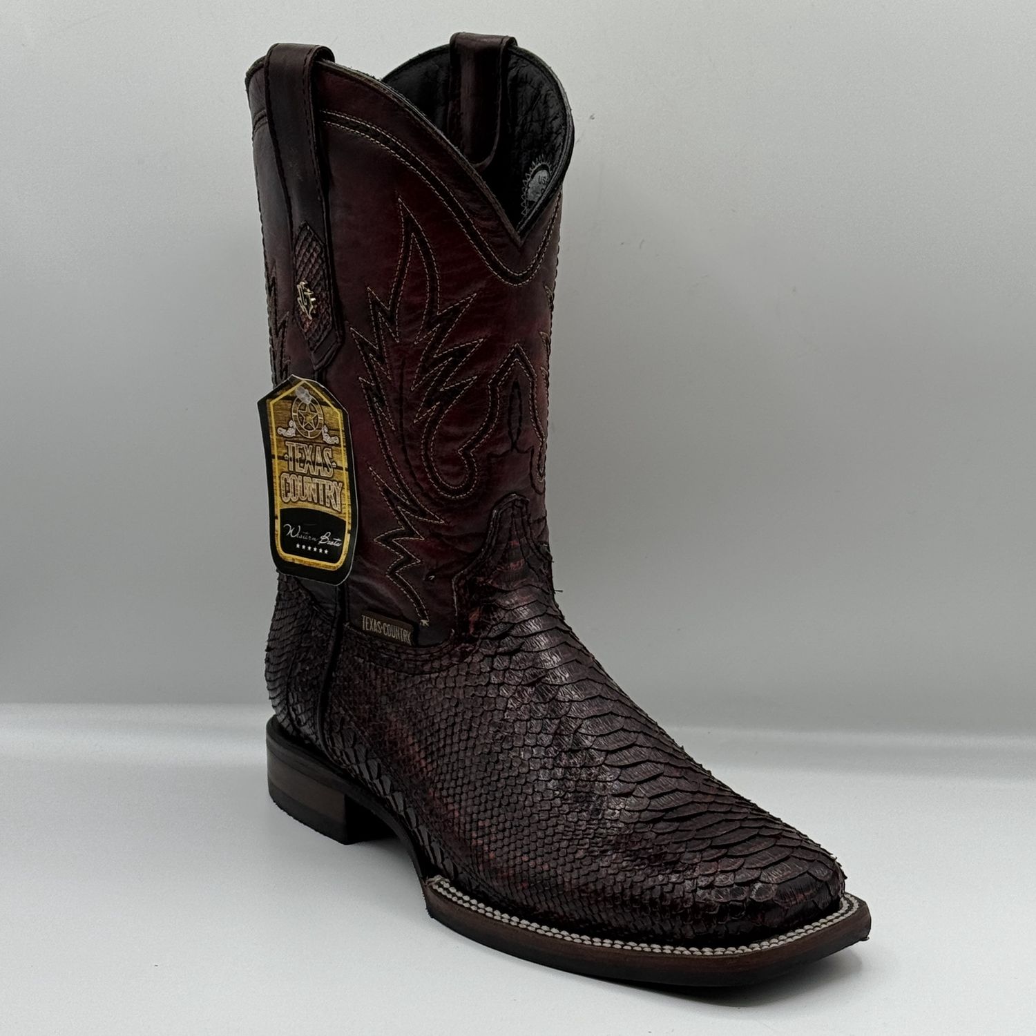 Men&#39;s Boots Python Texas Country Rubber Sole, Modelo: Black Cherry Square, SIZE: 25MX 6US