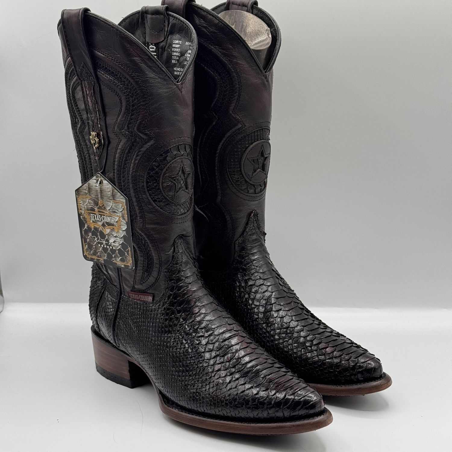 Men&#39;s Boots Python Texas Country, Modelo: BLACK CHERRY, SIZE: 25MX 6US