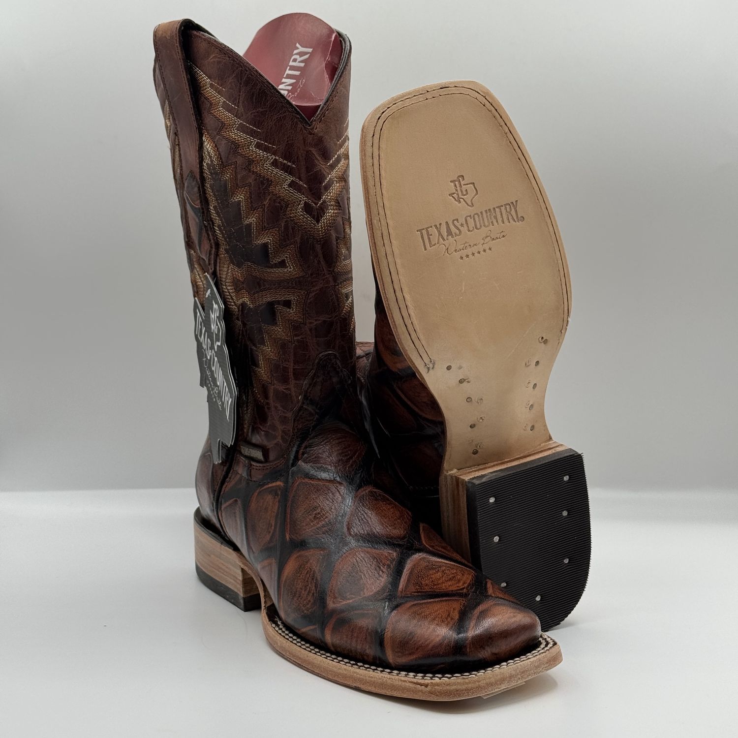 Men&#39;s Boot Pez Jumbo Print Square Toe Leather Sole E926, Modelo: Cognac, SIZE: 25MX 6US